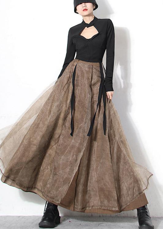 Chic Brown tulle High Waist zippered Skirt