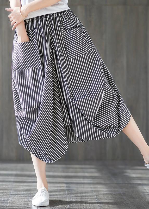2019 new cotton linen literary striped skirt casual irregular thin section natural waist