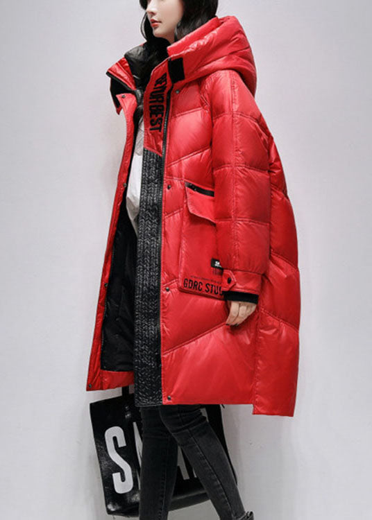Boho Red Loose fashion Pockets Winter Duck Down Coat