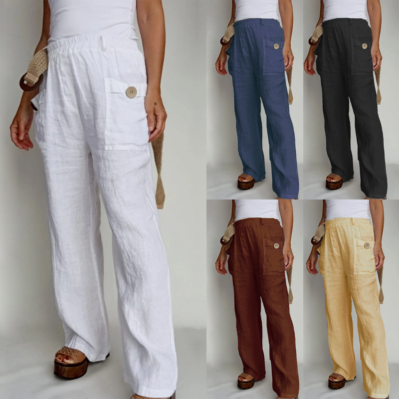 Loose cotton and linen casual pants home harem trousers