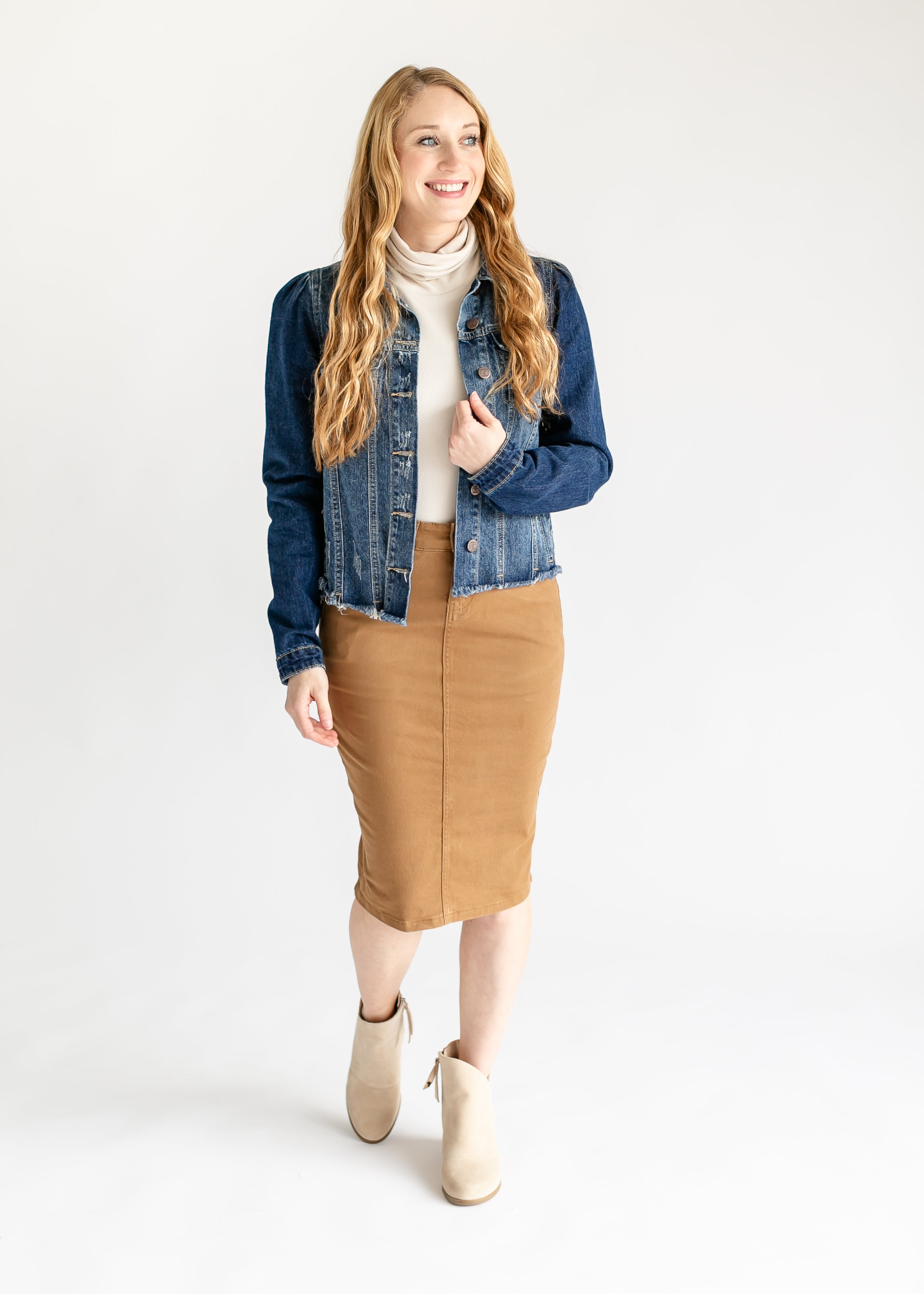 Remi Toasted Coconut Denim Midi Skirt