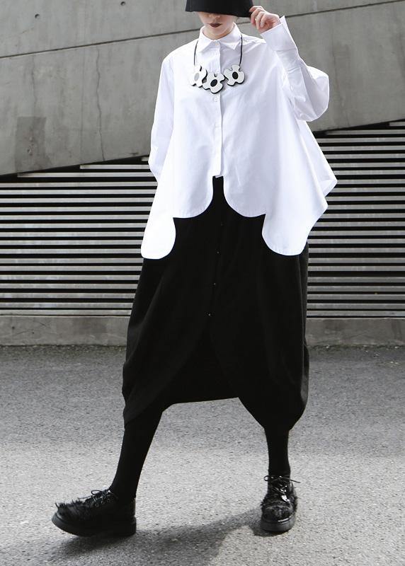 Elegant white cotton clothes For Women asymmetric hem summer shirts