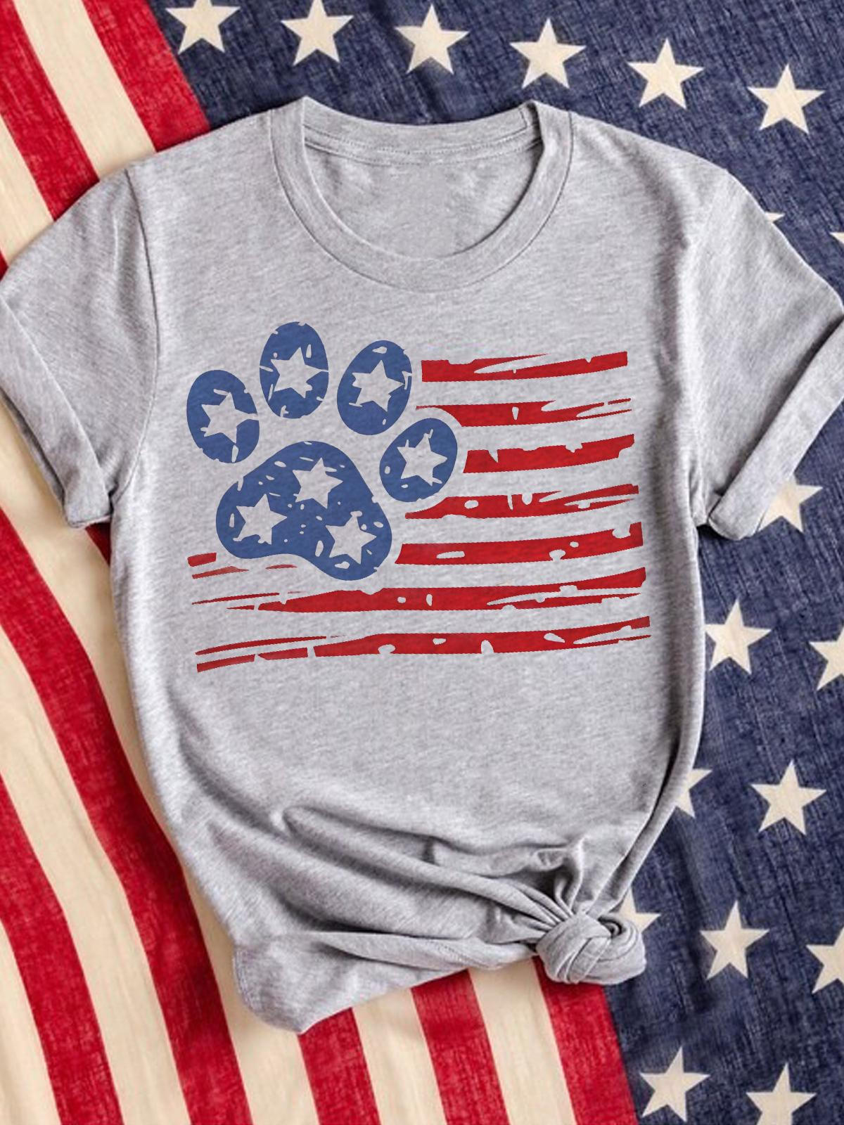 Dog Paw Flag Print Casual T-shirt